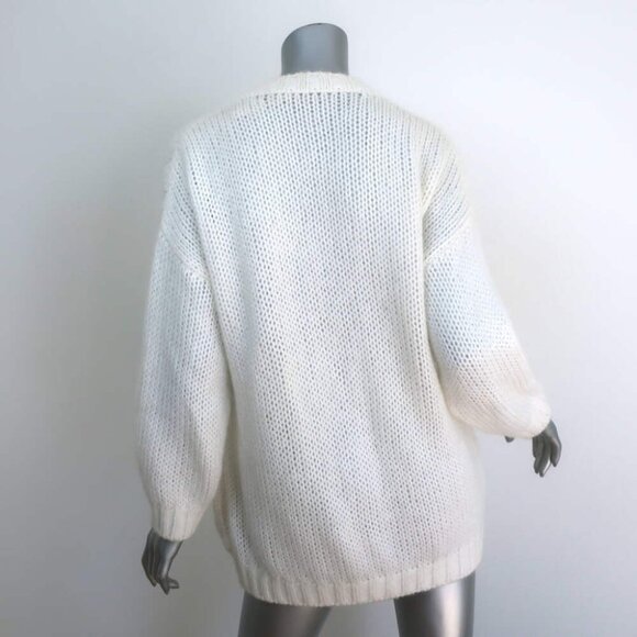 Alessandra Rich Crystal-Button Oversized Cable Knit Cardigan Cream Size 40 - Picture 5 of 6